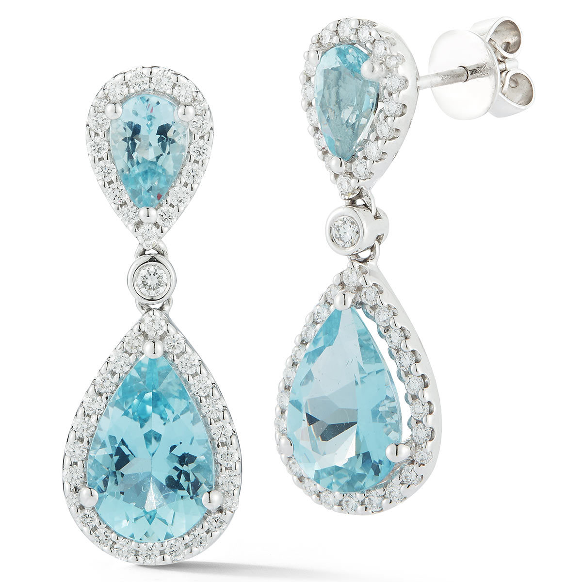 Pear Cut Aquamarine and 0.46ctw Diamond Earrings, 18ct White Gold