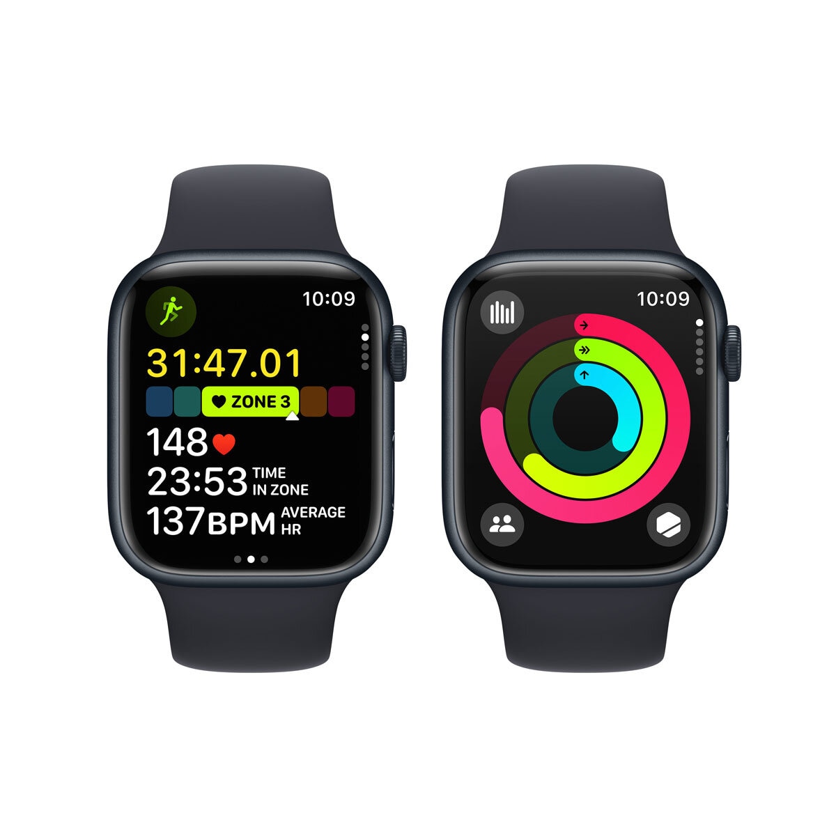 Apple Watch Series 9 GPS, 45mm Midnight Aluminium Case with Midnight Sport Band M/L, MR9A3QA/A