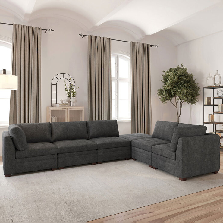 Thomasville Tisdale Dark Grey 6 Piece Modular Fabric Sofa