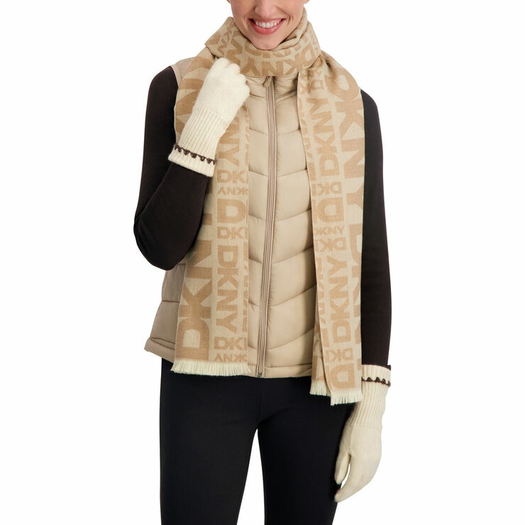 DKNY Ladies Scarf & Glove Set
