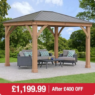 Yardistry Wooden Gazebo with Peaked Aluminium Solid Roof