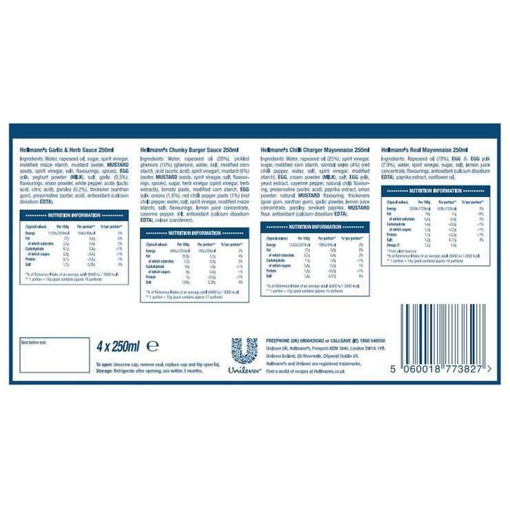 Hellmann's Mayo Variety Pack, 4 x 250g