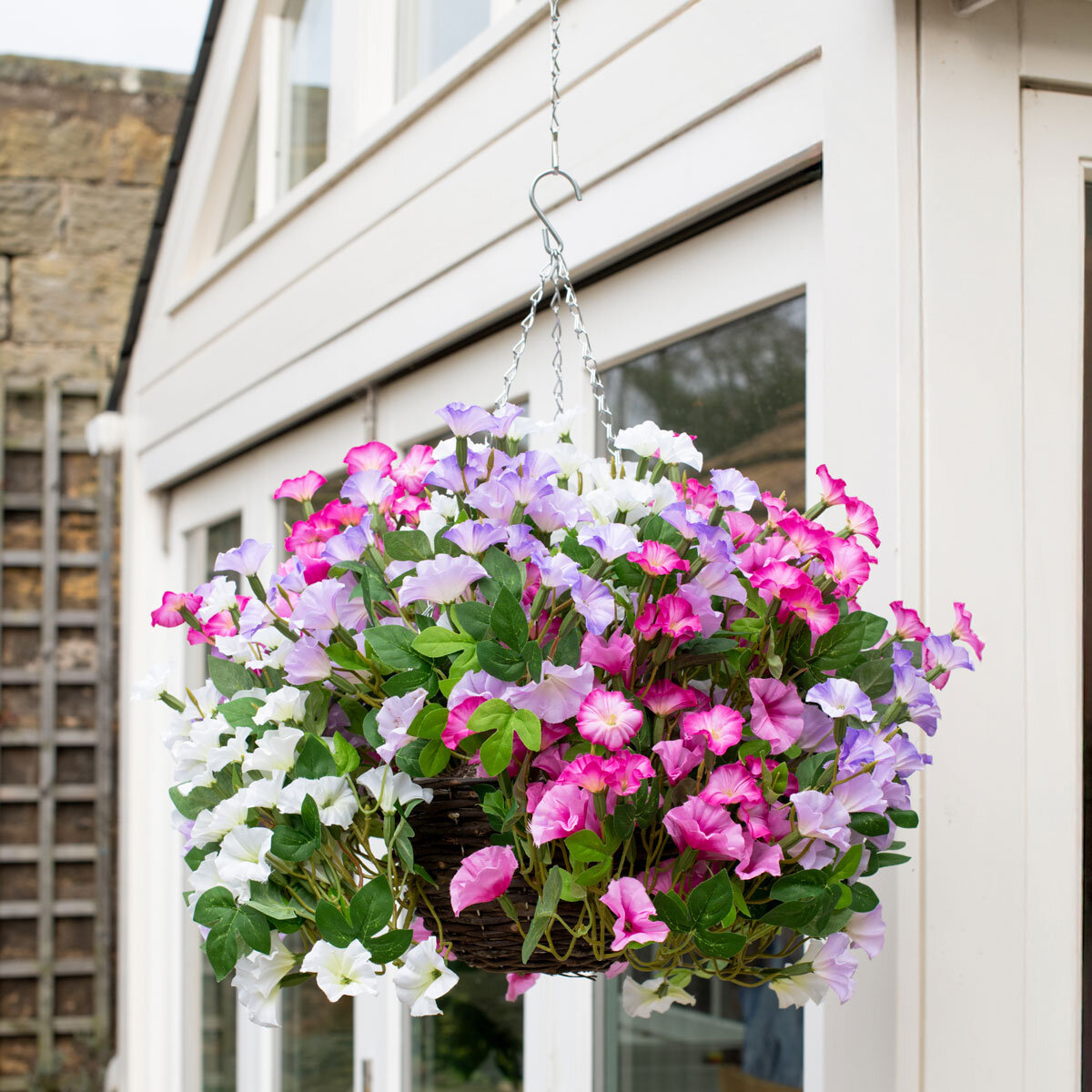 Artificial Purple & Pink Petunia Flower Hanging Basket