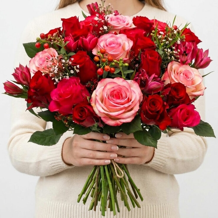 Valentine's 36 Stem Red Rose Bouquet with Greeting Card