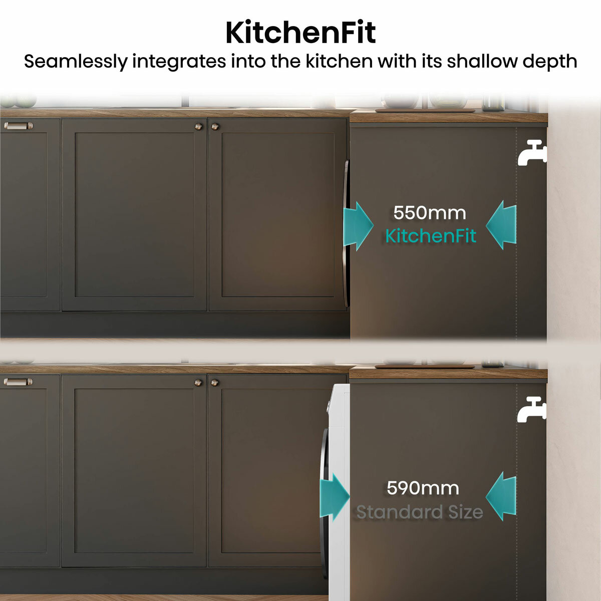 Hisense KitchenFit 5i Series WF5I1045BWQ, 10.5kg Washing Machine, A Rated in White