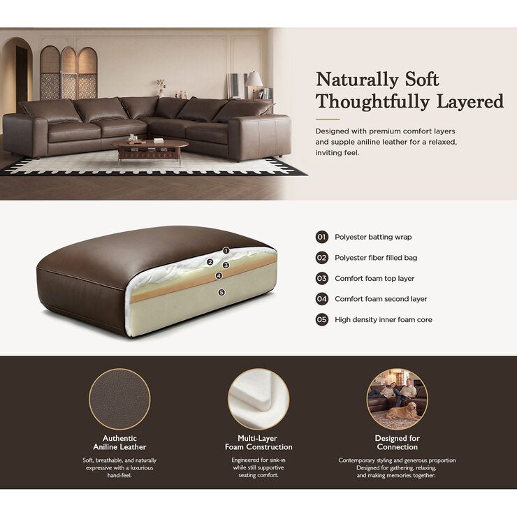 Simon Li Westbrook Brown Leather Corner Sofa