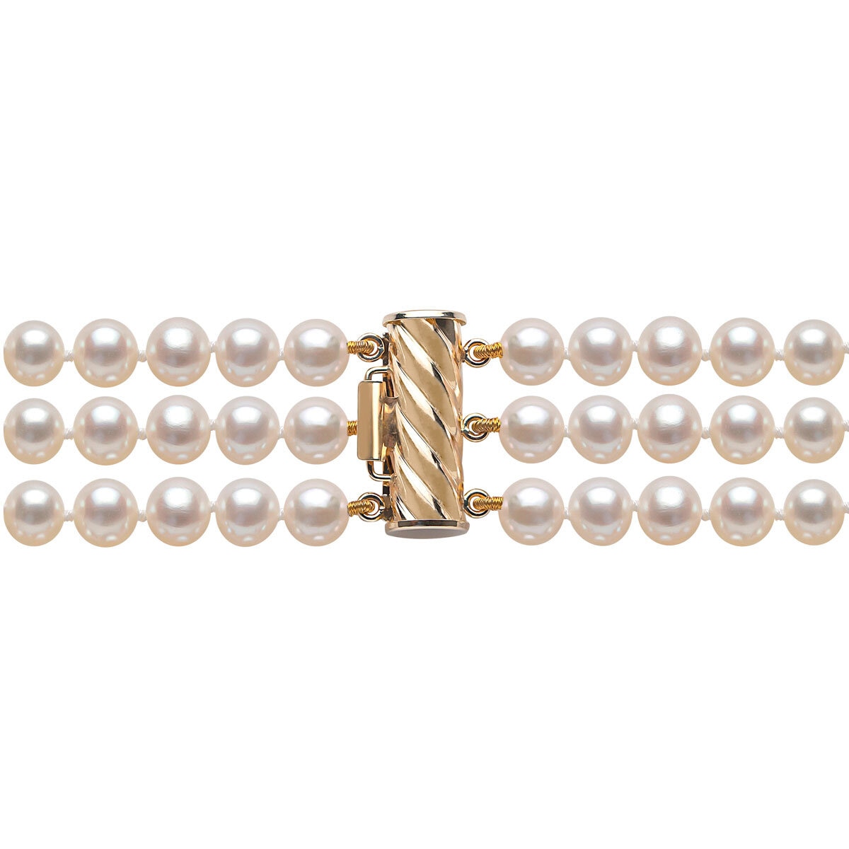 5.5-6mm Cultured Freshwater 3 Row White Pearl Bracelet, 14ct Yellow Gold