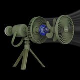 Studio image of the different individual parts of the camping fan Studio image of the different individual parts of the camping fan