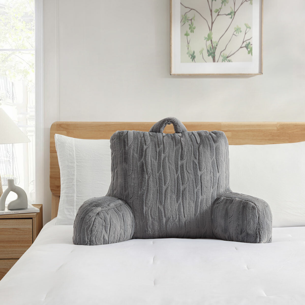 Parma Embossed Grey Faux Fur Bedrest Pillow