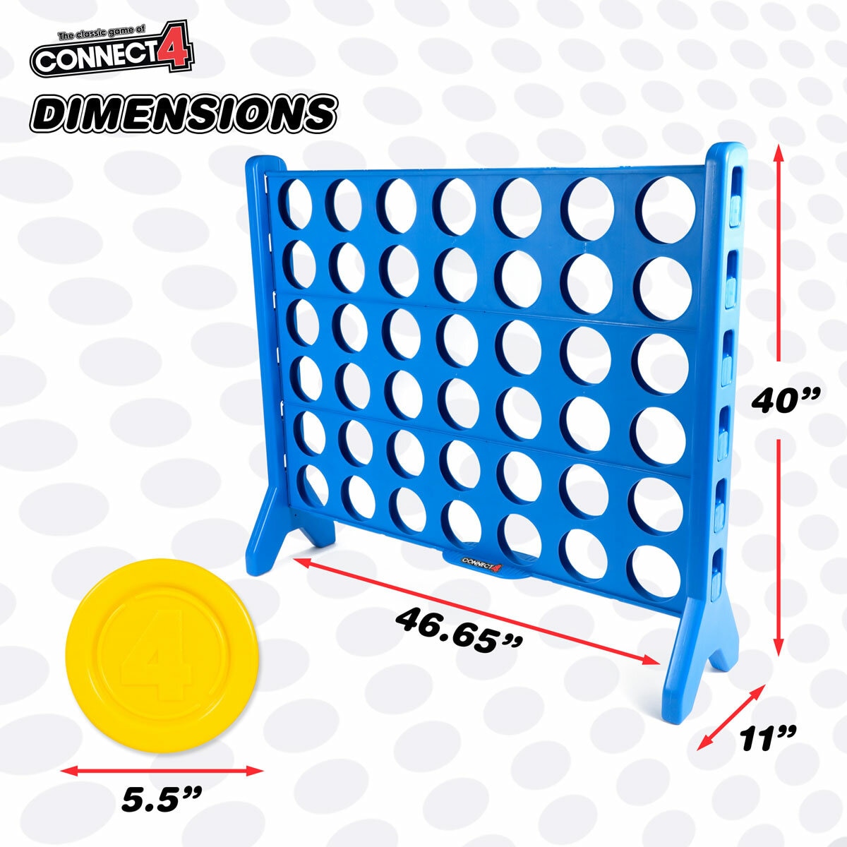 Studio image showing the dimensions of the game pieces and grid