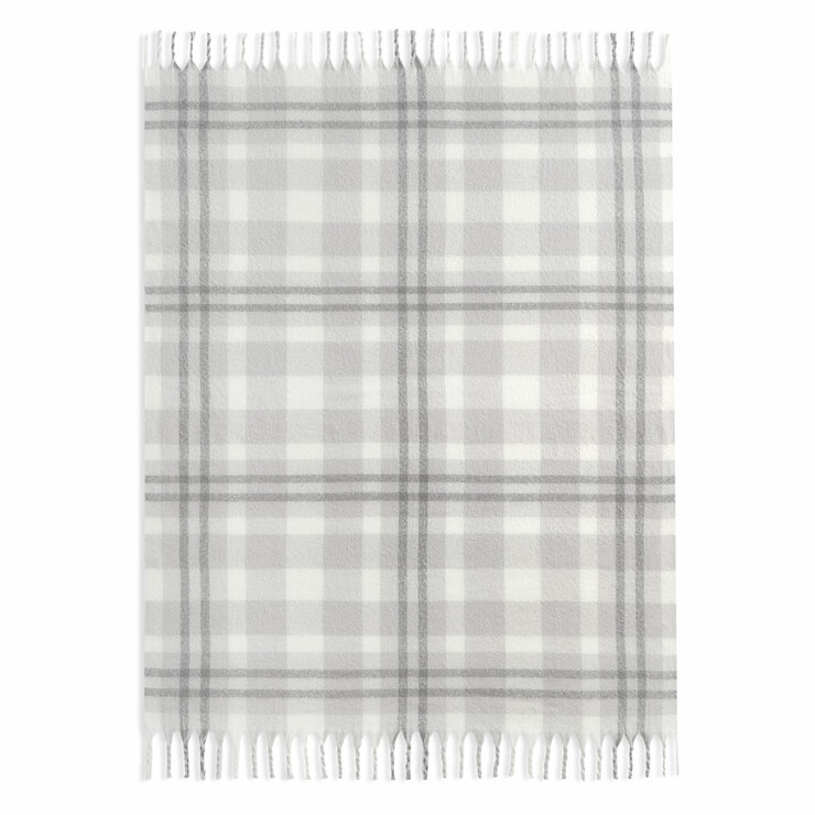 Grey  Faux Fur Throw laid out flat with plain background