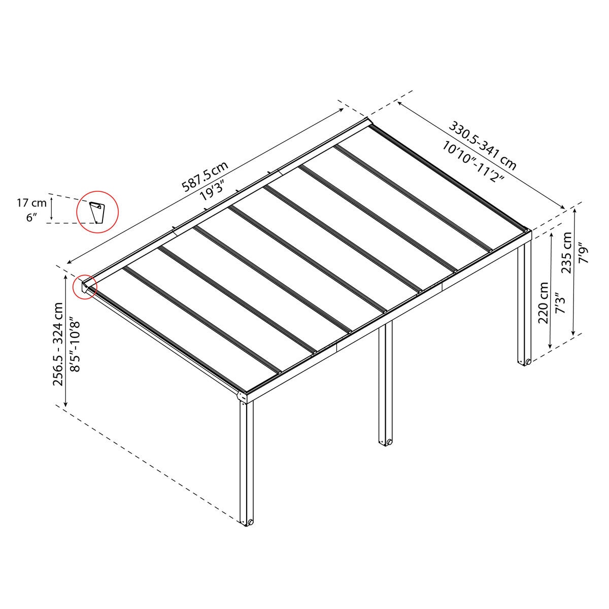 Palram Canopia Stockholm 11ft 2" x 19ft 3" (3.4 x 5.9m) Aluminium Patio Cover