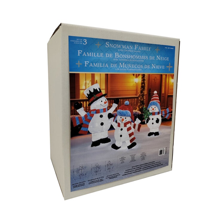 4ft (1.2m) Snowman Family with LED Lights - Set of 3