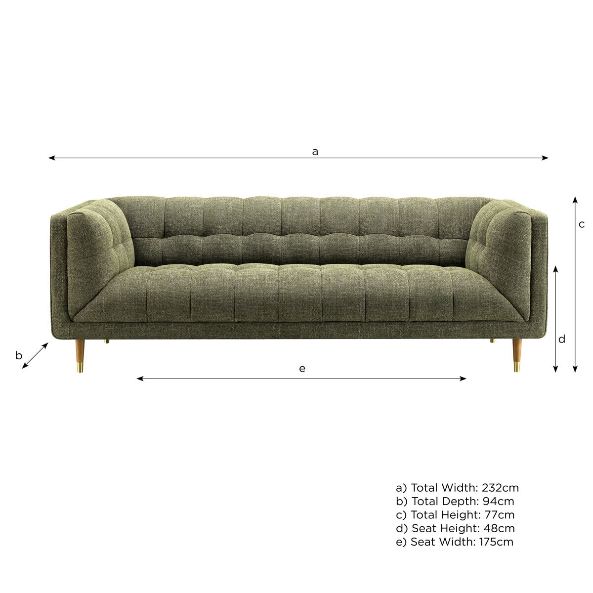 Isla Green Fabric Large 3 Seater Sofa Costco UK