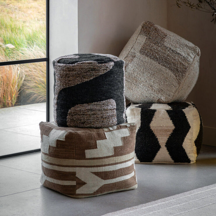 Gallery Bergen Mono Graphic Drum Pouffe, 50 x 45 cm