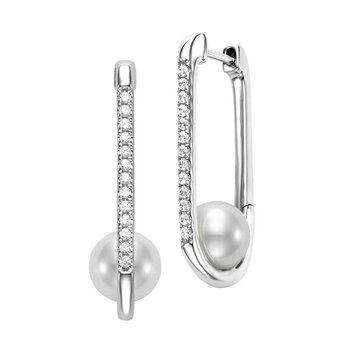 7-7.5mm Cultured Freshwater Pearl & 0.20ctw Diamond Earrings, 14ct White Gold