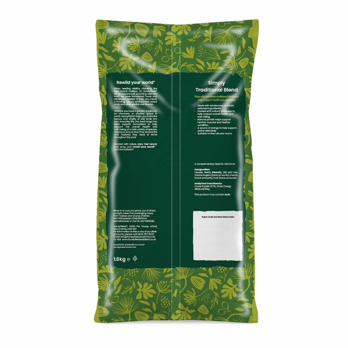 Honeyfield's Conservation Grade Quality Wild Bird Food Back Label Information