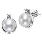 Freshwater 9-10mm Pearl & Diamond 14kt White Gold Earrings