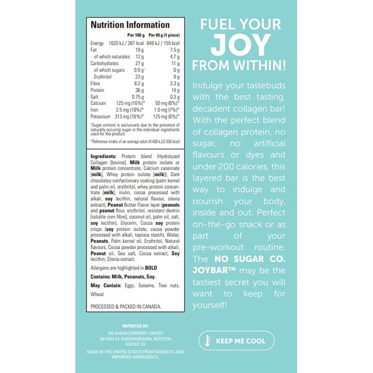 No Sugar Company Joy Bar Collagen Bar, 12x40g