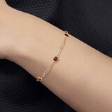 Round Cut Garnet Paperclip Bracelet, 14ct Yellow Gold