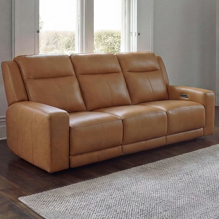 Simon Li Wren Brown Leather 3 Seater Sofa with Power Recliner & Power Headrest Simon Li Wren Brown Leather 3 Seater Sofa with Power Recliner & Power Headrest