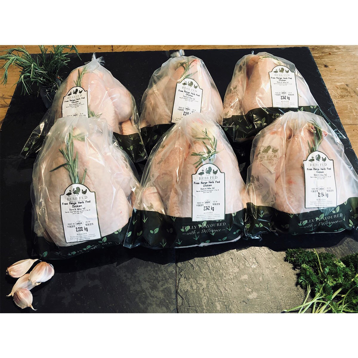 Herb Fed Free Range Whole Chickens, 6 x 2.2kg (Serves 68 people per