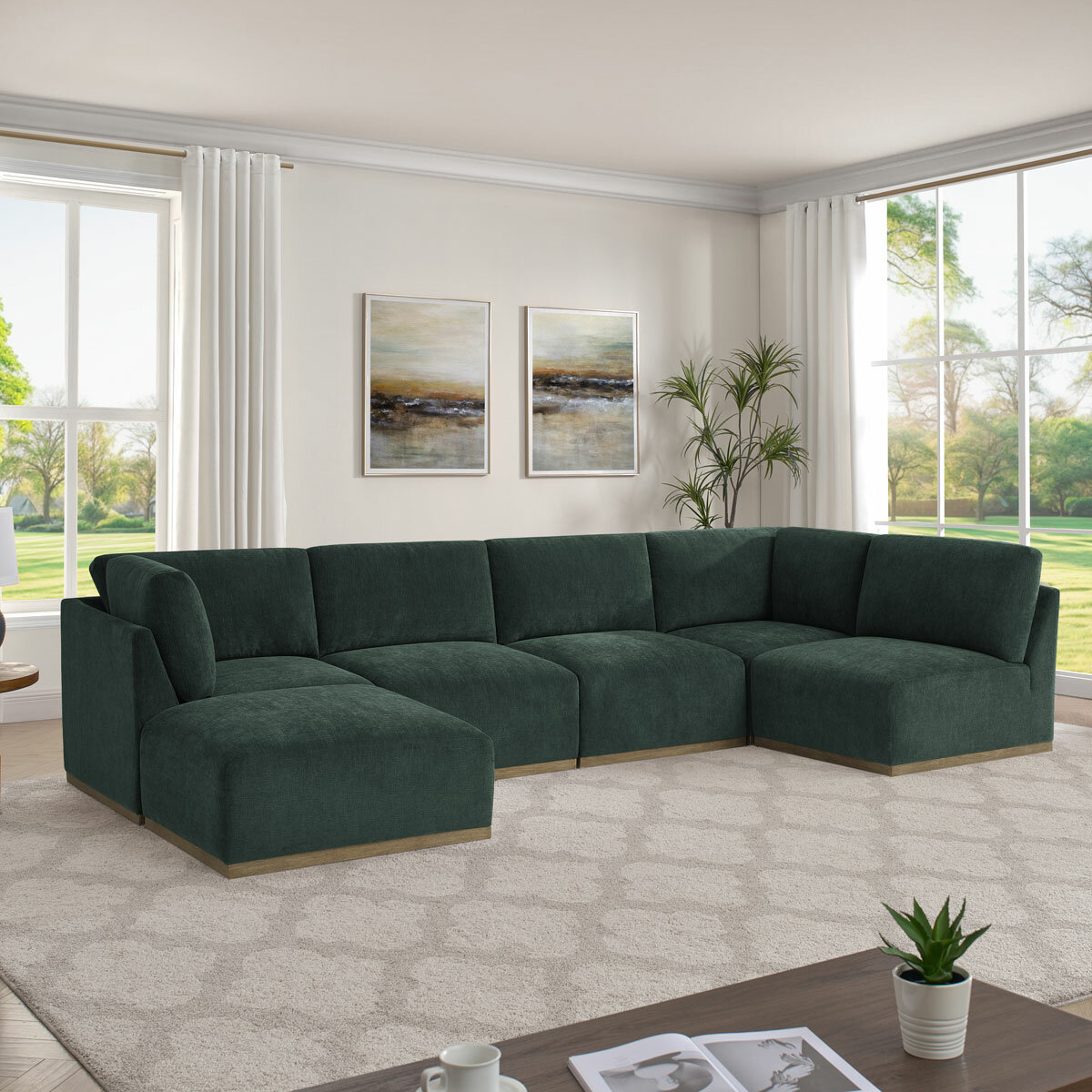 Henredon Murphy Green 6 Piece Modular Fabric Sofa