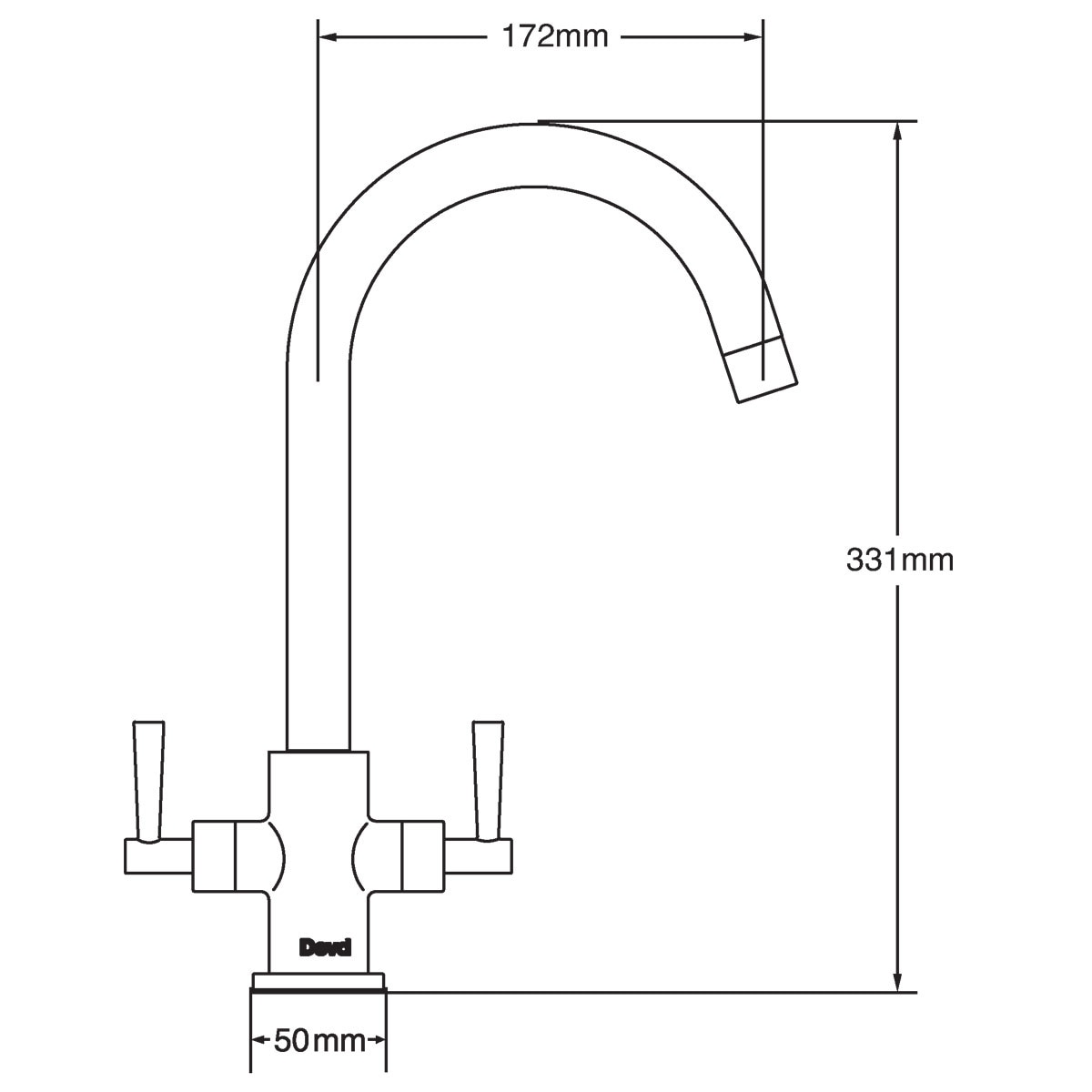Line drawing of tap with dimensions on white background