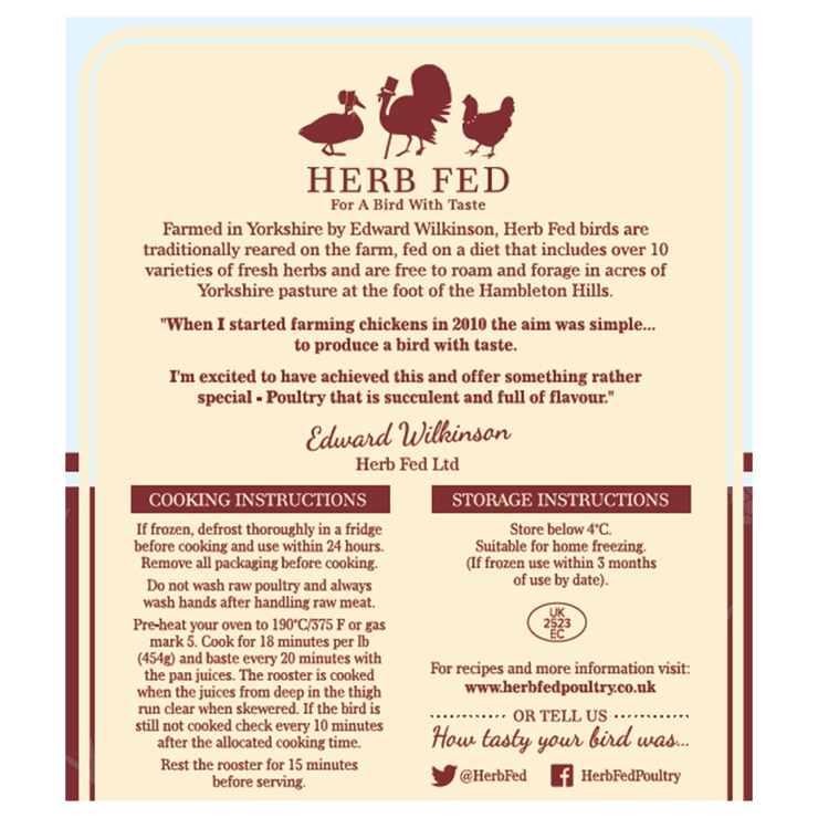 Herb Fed Free Range Christmas Rooster 4kg Minimum Weight (Serves 10-12 People) Herb Fed Free Range Christmas Rooster 4kg Minimum Weight (Serves 10-12 People)