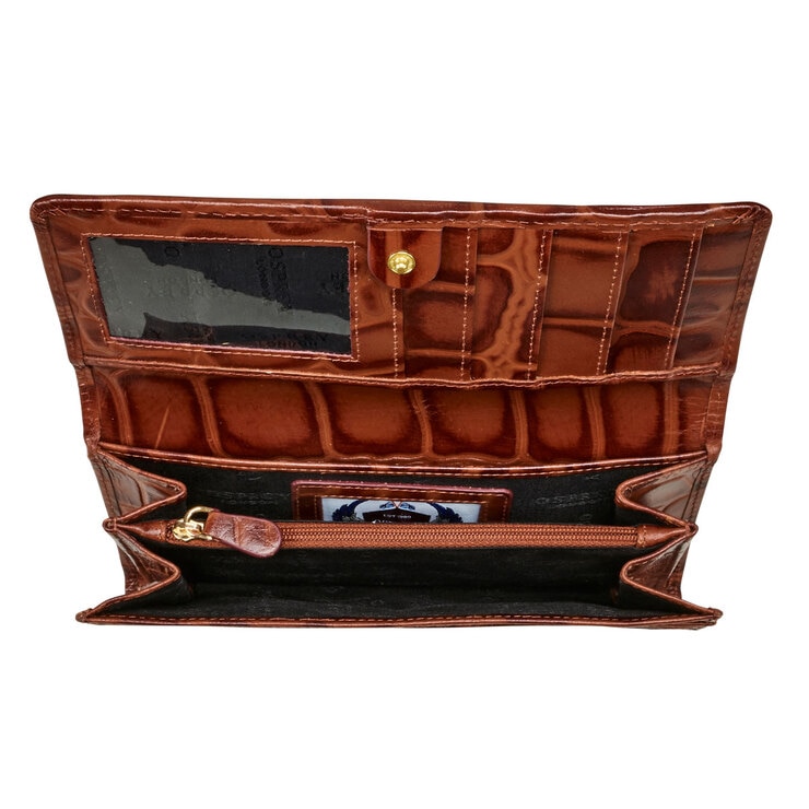 Osprey London Julia Croc Leather Women's Purse, Cognac with Gift Box