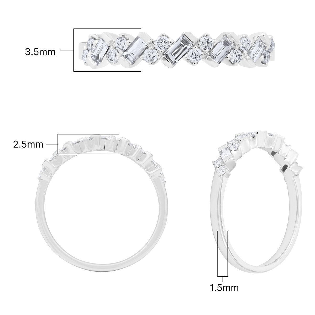 0.30ctw Baguette & Round Brilliant Cut Diamond Band Ring, 18ct White Gold
