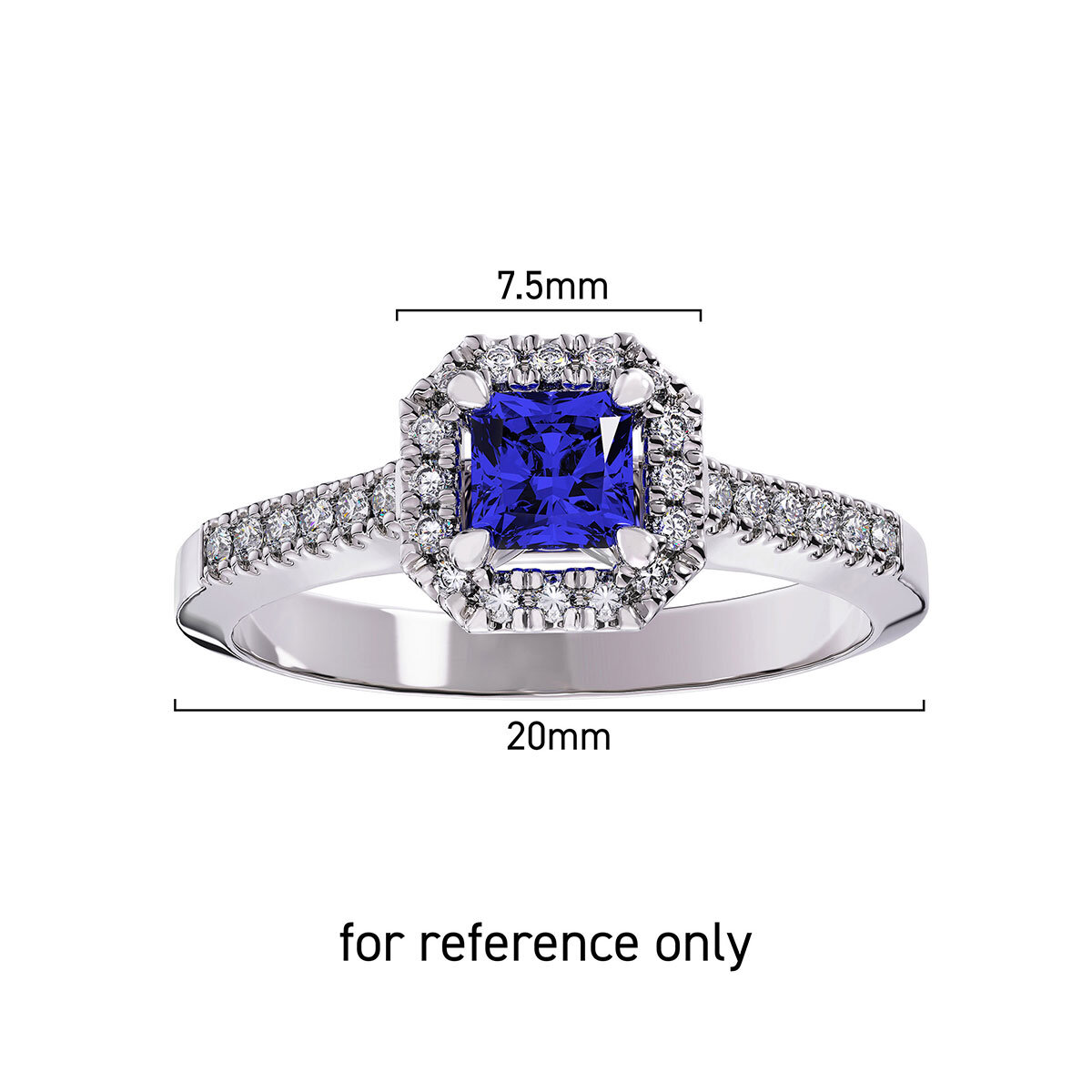 Square Emerald Cut Tanzanite & 0.16ctw Diamond Halo Ring, 14ct White Gold