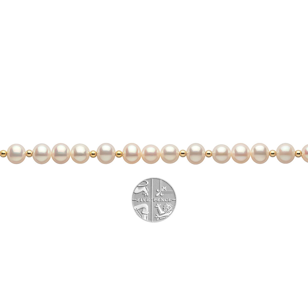 7.58mm Cultured Freshwater White Pearl and Gold Bead Bracelet, 18ct