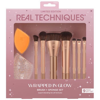 Real Techniques, Wrapped in Glow Brush & Sponge Kit 9 Piece Gift Set