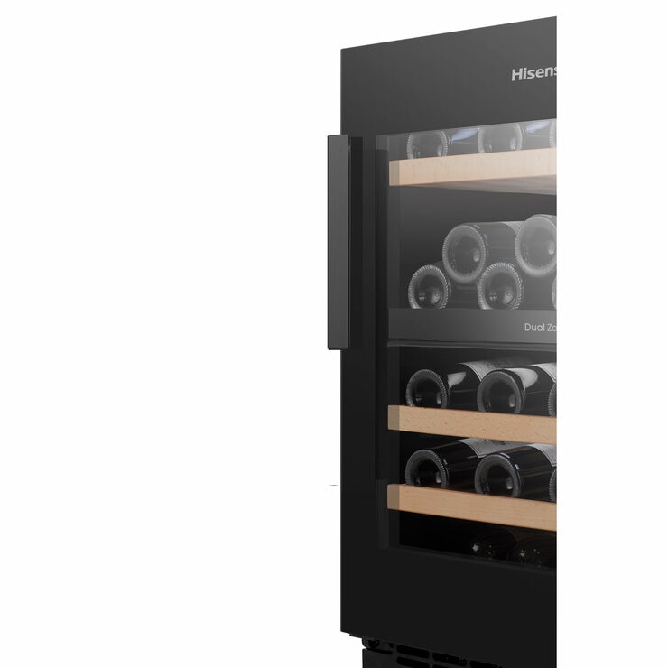 Hisense RW3N122GSLF, 46 Bottle Freestanding, Dual Zone Wine Cooler in Black