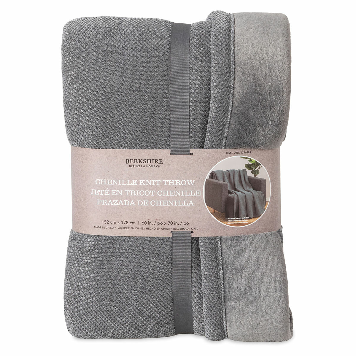 Berkshire Textured Chenille Throw in Grey, 152 x 178 cm