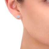 Round Cut Aquamarine Stud Earrings, 14ct White Gold