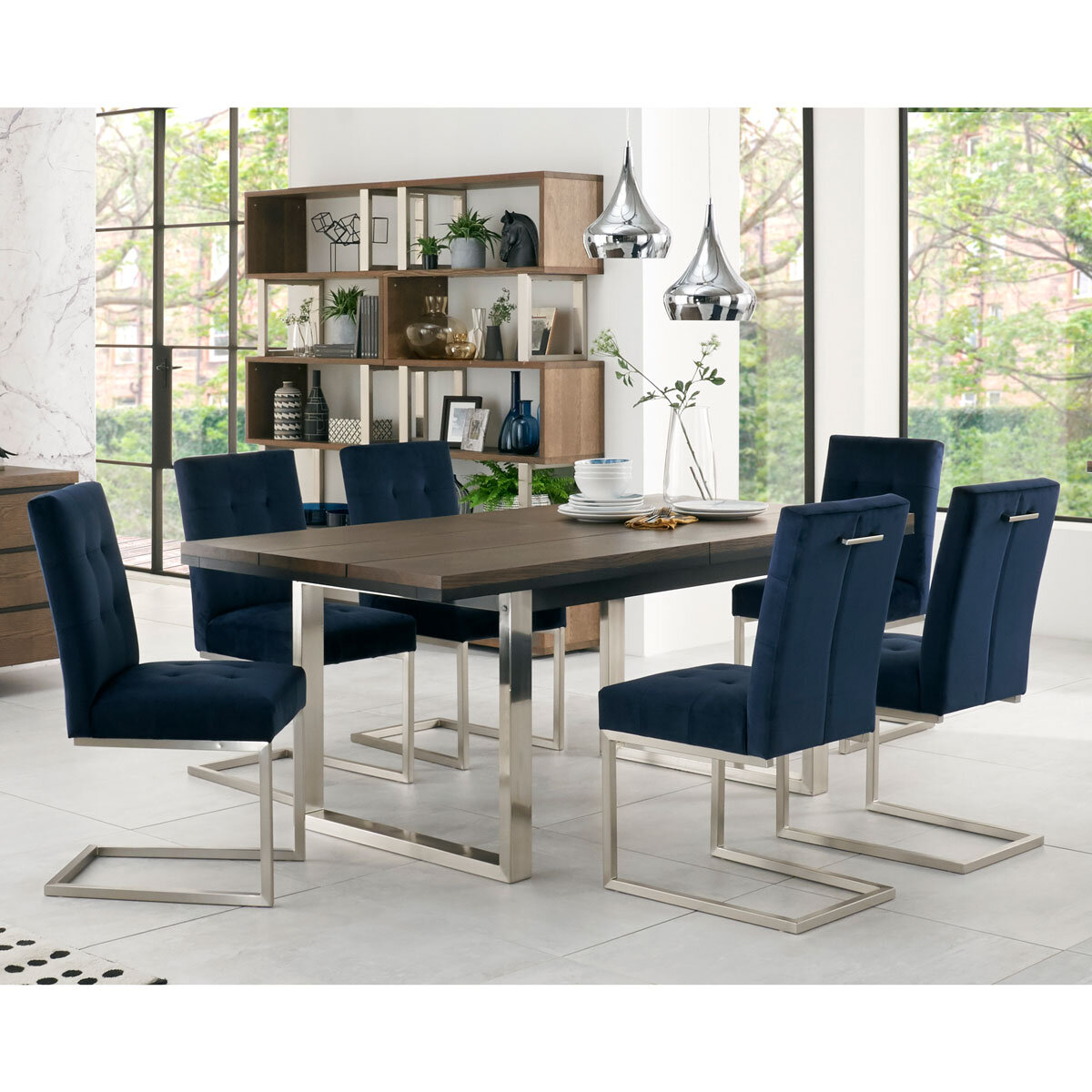 Bentley Designs Tivoli Cantilever Dark Navy Velvet Dining Chairs, 2 Pack