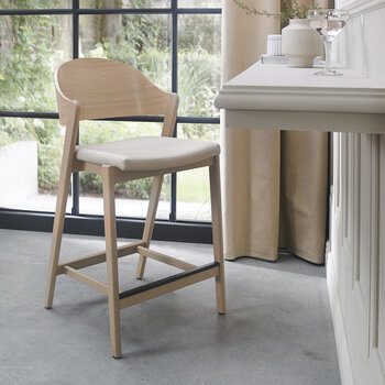 Bentley Designs Vega Scandi Light Oak Beige Leather Bar Stool