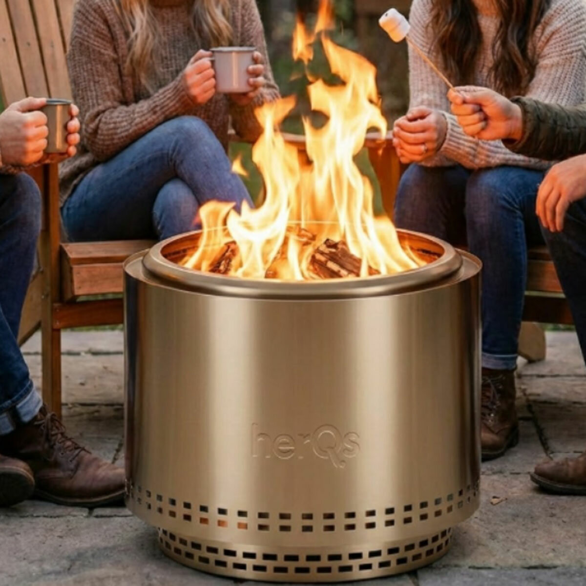 HerQs Chief 68cm Wood Burning Stainless Steel Fire Pit Bundle