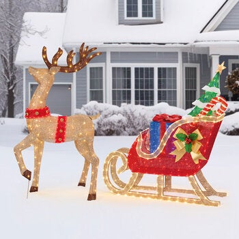 6 ft (182cm) Pre-Lit 3D Deer & Sleigh with 675 LED Lights