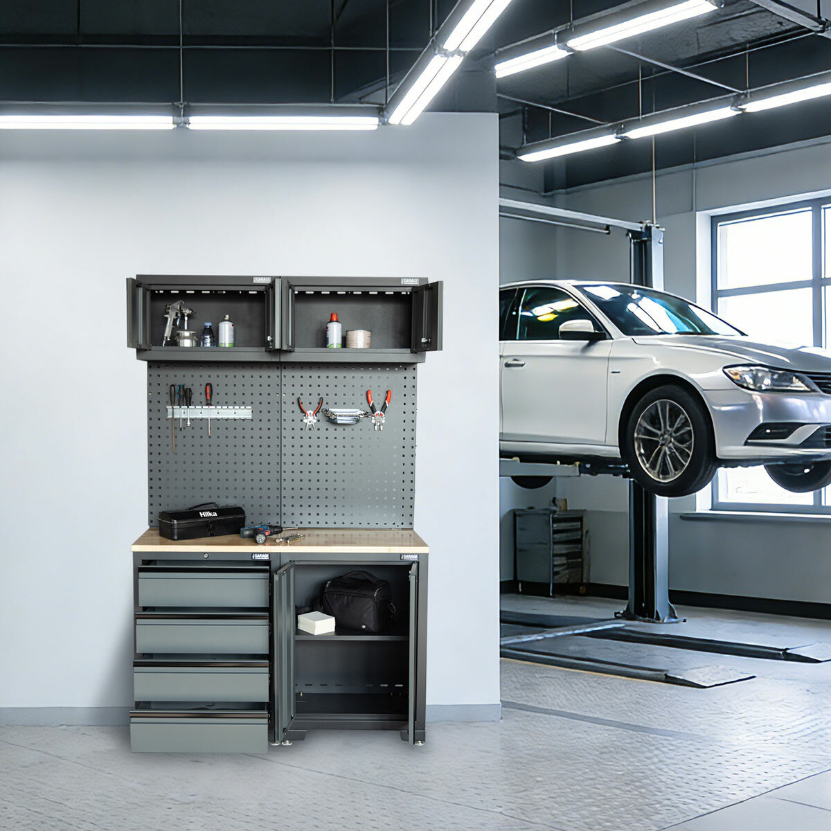 Hilka Professional 24-Gauge Steel 5-Piece Garage Workstation Set Hilka Professional 24-Gauge Steel 5-Piece Garage Workstation Set