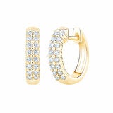 0.30ctw Round Brilliant Cut Diamond Double Row Hoop Earrings, 14ct Yellow Gold 0.30ctw Round Brilliant Cut Diamond Double Row Hoop Earrings, 14ct Yellow Gold