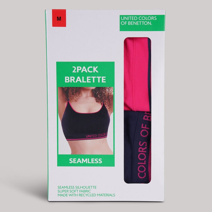 United Colors of Benetton Seamless Bra 2 Pack in Navy & Pink