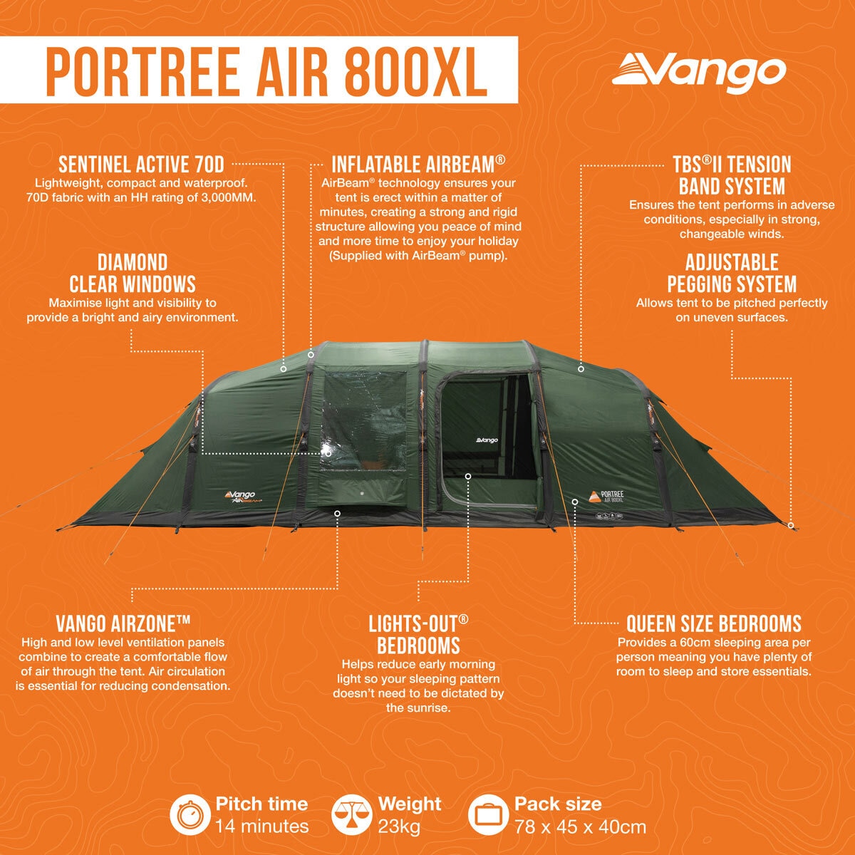 Vango Portree Air 800XL 8-Man Air Beam® Inflatable Tent