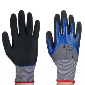 Tornado Oil-Teq 1 (¾ Double-Dip Nitrile Coated) Safety Gloves - 12 Pairs in 3 Sizes