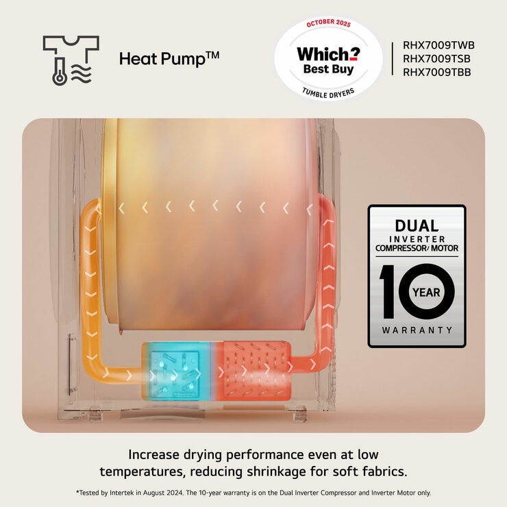 LG RHX7009TSB 9kg Heat Pump Tumble Dryer, A+++ Rated in Silver