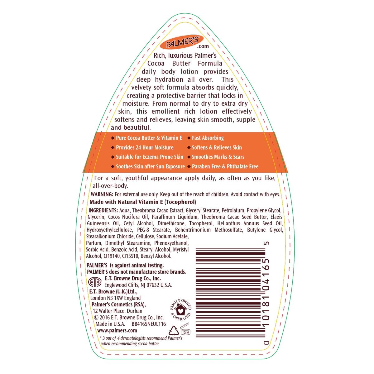 Back of label showing ingredients