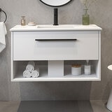 Close up front facing lifestlye of OVE Camila 910mm in matte white
