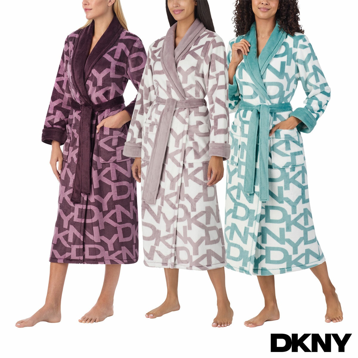 DKNY Shawl Collar Long Plush Robe